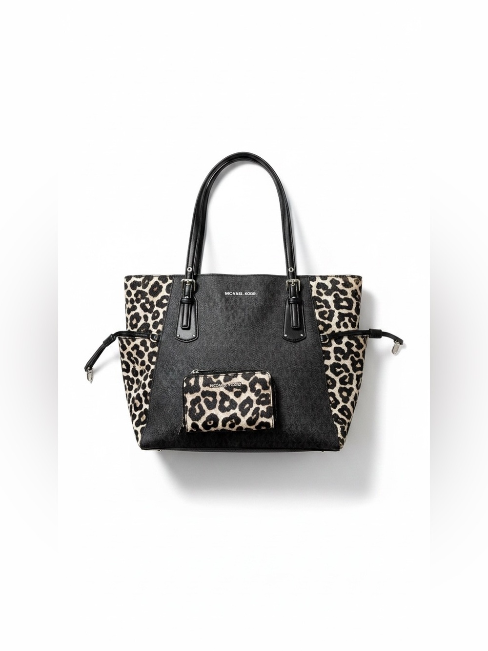 Michael Kors Black Tote with Leopard-Print Panels and Matching Wallet - Picture 4 of 11